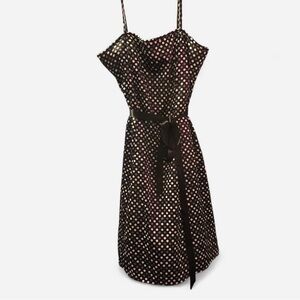 City Triangles Black Midi Dress with Grey and White Polka Dots